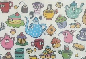 【未使用 】かわいいポストカード 絵はがき コーヒーポット カップ ケーキ クッキーなど 間違い探しつき 1枚