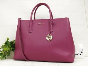 FURLA フルラ◆サフィアーノ レザー 本革◆2way ハンド ショルダー バッグ◆マゼンダピンク ゴールド金具◆超美品◆肩掛け◆N6928