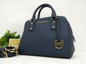 Michael Kors マイケルコース◆サフィアーノ レザー 本革◆2way ハンド ショルダー バッグ◆ネイビー ゴールド金具◆超美品◆N6957