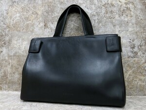 ■極美品■PRADA プラダ■ロゴ型押し■カーフ レザー 本革■ハンド トート バッグ■黒 シルバー金具■イタリア製■ヴィンテージ■D11535