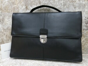 ■美品■COLE HAAN コールハーン■メンズ■ロゴ型押し■カーフ レザー 本革■ビジネス バッグ ブリーフケース■黒 シルバー金具■D11544