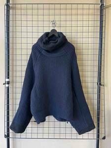 【TOGA PULLA/トーガプルラ】TOGA ARCHIVES Rib Knit Pullover NAVY×BLACK size38 リブニット プルオーバー ショート丈 ワイドシルエット