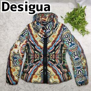 te jig aru down jacket total pattern rhinoceros keDesigual down multicolor marble 38 M L woman outer lady's fashion 