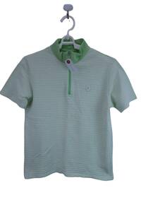 【美品】Courreges(クレージュ) ハーフジップアップシャツ 黄緑 レディース 38 ゴルフウェア 2311-0354 中古