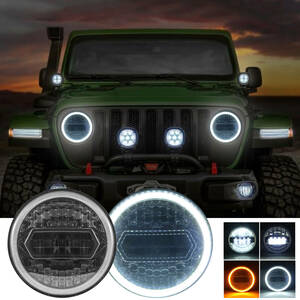 7インチLEDヘッドライト ハイロービーム 1997-2018 Jeep Wrangler JK LJ CJ TJ Sahara Sport Rubicon H1/2 ラウンドヘッドランプ 2個セット