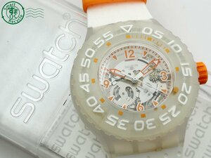 12422619　◇ swatch スウォッチ オレンジ ホワイト スケルトン 箱付き 3針 メンズ クォーツ QUARTZ QZ 腕時計 中古