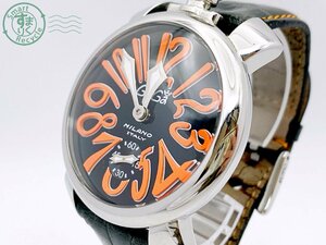 12283981　▽ GaGa MILANO ガガミラノ マヌアーレ MANUALE 48MM MECCANICO メンズ 腕時計 手巻き式 裏スケ ブラック × オレンジ文字盤
