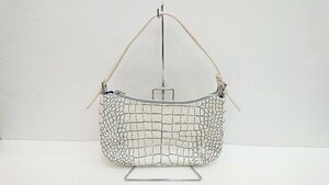 【送料無料】 【極美品】 cat in the closet　ハンドバッグ　2WAY　クロコ型押しレザー　アイボリー　キングラム（イ）