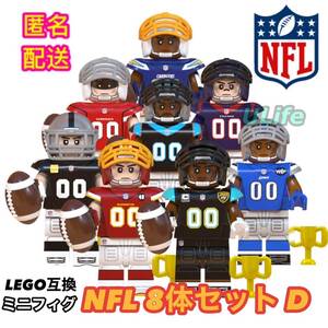 8体セットD LEGO レゴ互換 ミニフィグ NFL AFL アメリカンフットボール 人気チーム スポーツ選手 フィギュア ミニチュア 送料無料 匿名配送