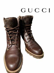 【極上の逸品】極上美品◆GUCCI グッチ ◆ レザー　ブーツ　6ホール　GG柄　レザーシューズ　149969 サイズ 41 26cm相当