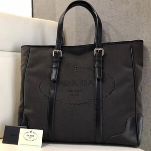 【年末売切】PRADA プラダ VA0641 ロゴジャガード トートバッグ ブリーフケース ビジネスバッグ 旅行鞄 黒茶 ギャラ有 1円スタート ☆