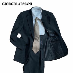 ジョルジオアルマーニ スーツ 黒ストライプ 1B 通年素材 44 M GIORGIO ARMANI 1スタ (1円スタート)
