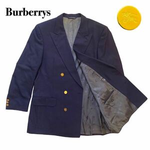 バーバリー 紺ブレ ネイビー 金ボタン ダブルジャケット シャドーホース ウール L Burberrys 1スタ(1円スタート)