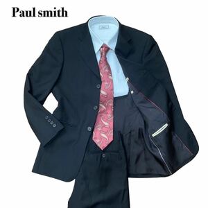 ポールスミス スーツ ブラック 黒ウール 3B 背抜き M セットアップ Paul Smith ビジネス 紳士 1スタ(1円スタート)