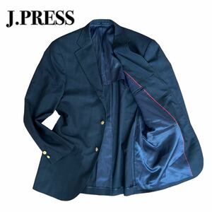 J.PRESS ジェイプレス 紺ブレ チェック ブラック 黒 L 金ボタン テーラードジャケット ウール 3B 1スタ(1円スタート)