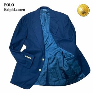 ポロラルフローレン 紺ブレブレザー テーラードジャケット ウール 金ボタン ネイビー 2B L相当 POLO RalphLauren 1スタ(1円スタート)