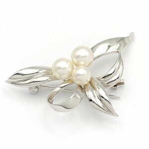 MIKIMOTO ミキモト パール ブローチ リボンモチーフ 3P 真珠 S刻印シルバー アクセサリー 箱入 alp古1212