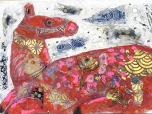 【GINZA絵画館】香野ルミ子　日本画サムホール「赤い馬」共シール・一枚の繪人気作家・手ごろなサイズ　R33V5C2B2H6G1Z_画像6