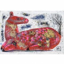 【GINZA絵画館】香野ルミ子　日本画サムホール「赤い馬」共シール・一枚の繪人気作家・手ごろなサイズ　R33V5C2B2H6G1Z_画像3