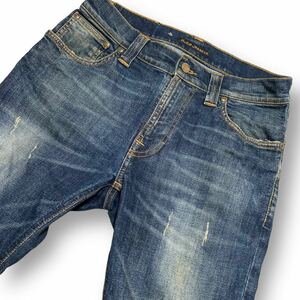 Nudie Jeans ヌーディージーンズ ダメージ加工 デニムパンツ 濃紺 W29 L32 ジーンズ メンズ 古着