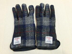 n312k Harris Tweed Harris tweed navy blue × gray gloves smartphone * touch panel correspondence 25. used 