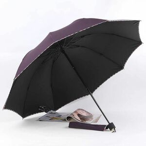 10本骨　耐風 クラシックチェック辺　晴雨兼用傘 折り畳み傘 パープル