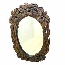 U12050 ミラー ウォールミラー 木製 鏡 壁掛け 木彫り アンティーク インテリア 昭和レトロ 姿見 現状品_画像1