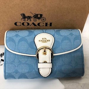 COACH コーチ 箱有 クリオ シグネチャー シャンブレー ウォレット 二つ折り財布 LH632023121416