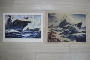 WW2米軍 戦争絵画印刷物 軍艦 2点（W22）