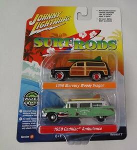 JOHNNY LIGHTNING　ジョニーライトニング　1/64　1950 Mercury Woody Wagon/1959 Cadillac Ambulance マーキュリー キャデラック 2台セット