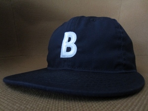 USA製 エベッツフィールドフランネルズ B刺繍 レザー ストラップ ベースボール キャップ ネイビー EBBETS FIELD FLANNELSハットCAPアメカジ