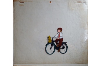なつかしの世界名作アニメ　「あらいぐまラスカル」◇ＥＴのようにラスカルを前に乗せて自転車に乗る、スターリングのセル画です⑨