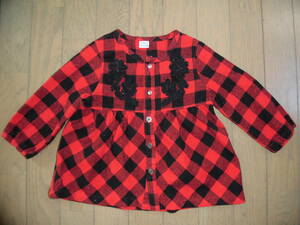  is ka Bay Be HAKKA* red black check. flannel shirt cloth. One-piece *90