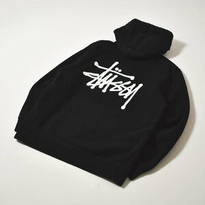 ★バック デカロゴ ステューシー STUSSY ショーンフォントロゴ プルオーバ スウェット パーカ S ブラック スエット トレーナー 黒 古着★