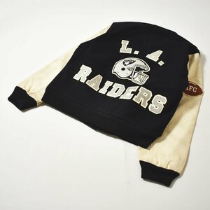 ★90s ヴィンテージ USA製 チョークライン NFL RAIDERS レイダース 袖レザー バーシティ ジャケット M ビンテージ スタジャン アメリカ製★