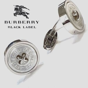 レア バーバリーブラックレーベル ロゴ入り シルバー カフスボタン カフスリンクス カフス ボタンモチーフ メンズ BURBERRY Yシャツ スーツ