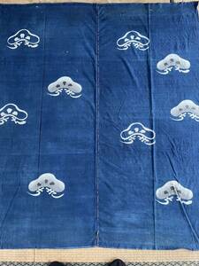 古布 筒描 170×150 藍染 リメイク 木綿 家紋