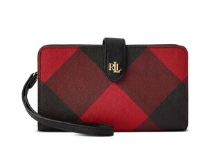  новый продукт цвет! в Японии не продается LAUREN RALPH LAUREN Print Crosshatch Leather Tech Wristlet высококлассный длинный кошелек подлинный товар . доставка!bel