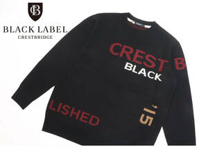 3.9万 新品 【L】 BLACK LABELCRESTBRIDGEブラックレーベル クレストブリッジ　ランダムロゴジャカード ニット・セ−タ− 【L】 ブラック 