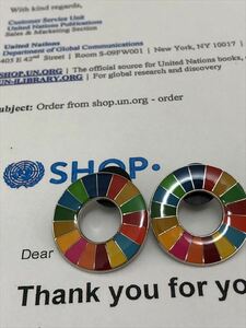  SDGs ピンバッジ 2個（1700円税込）（国連ブックショップ購入・送料無料）（新品未使用）（保存袋付2枚き）UN12
