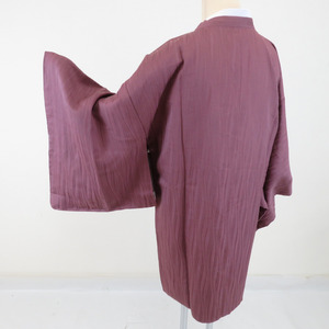道行 紫色 織り文様 よろけ縞文様 正絹 和装コート 着物用 ちりよけ カジュアル 身丈84cm 美品