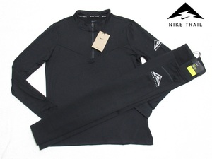 NIKE レディース トレイル ロンT タイツ 黒 ブラック S ナイキ ランニング 長袖Tシャツ スパッツ 上下セット 陸上 DC5219 CZ9597