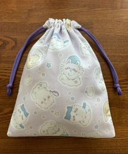 巾着　25㎝×20㎝　紫　ハンドメイド　ちいかわ　ゆめかわ　布小物　雑貨　収納ケース　給食袋　バッグインバッグ　小物入れポーチ
