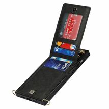 iPhone 13 pro max レザーケース アイフォン13 プロ マックス ショルダーケース カード収納 小銭入れ 財布型 ストラップ付き 肩掛け black _画像8