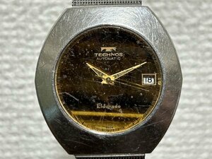 TECHNOS テクノス Eldorado エルドラド タイガーアイ文字盤 自動巻 AUTOMATIC デイト ブランド腕時計 メンズ腕時計 ヴィンテージ 裏蓋欠品