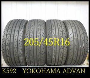 【K592】T821204送料無料・代引き可 店頭受取可 2020年製造 約7.5部山 ◆YOKOHAMA ADVAN FLEVA◆205/45R16◆4本