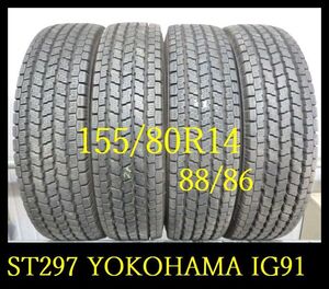 【ST297】KM811205送料無料・代引き可 店頭受取可 2021年製造 約8部山 ●YOKOHAMA　ice GUARD iG91●155/80R14 88/86LT●4本