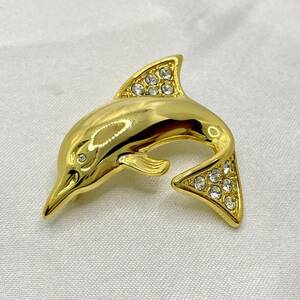 イルカ ブローチ ラインストーン × ゴールド カラー ヴィンテージ vintage アクセサリー 装飾品