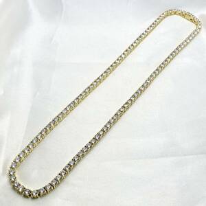 KRKC&CO テニスチェーン テニスネックレス ゴールドカラー 約46cm チェーン幅約4mm CZ キュービックジルコニア ネックレス アクセサリー