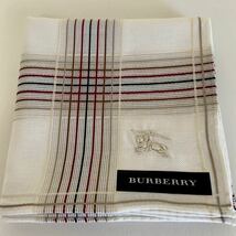 未使用 BURBERRY バーバリー 大判ハンカチ 綿100% 日本製 チェック柄 ホース 刺繍 ハンカチ ブルーミング中西_画像4